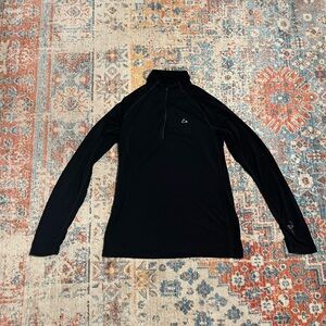 Merino wool-blend black quarter zip long-sleeved top